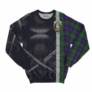 Mitchell Tartan Sweatshirt with Family Crest Cross Sword Thistle Celtic Vibes Unisex - Tartan Vibes Clothing