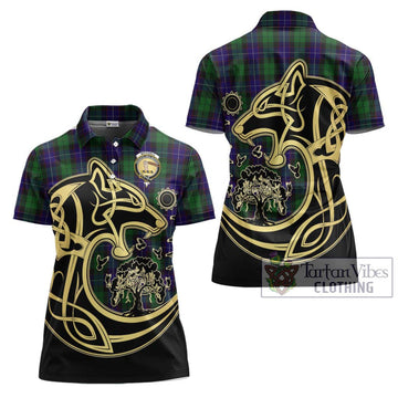 Mitchell Tartan Women's Polo Shirt with Family Crest Celtic Wolf Style Women - Tartan Vibes Clothing