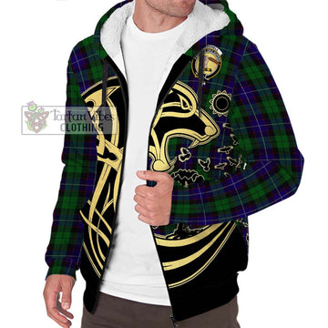 Mitchell Tartan Sherpa Hoodie with Family Crest Celtic Wolf Style Unisex S - Tartan Vibes Clothing