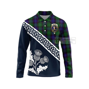 Mitchell Tartan Long Sleeve Polo Shirt Featuring Thistle and Scotland Map Unisex - Tartan Vibes Clothing