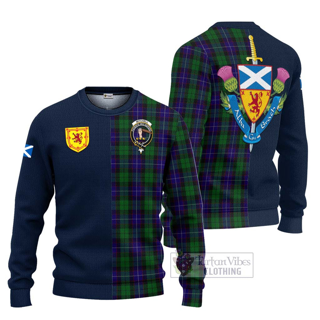 Mitchell Tartan Ugly Sweater Alba with Scottish Lion Royal Arm Half Style Unisex - Tartan Vibes Clothing