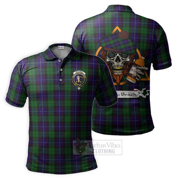 Mitchell Tartan Polo Shirt with Family Crest and Bearded Skull Holding Bottles of Whiskey Kid - Tartan Vibes Clothing