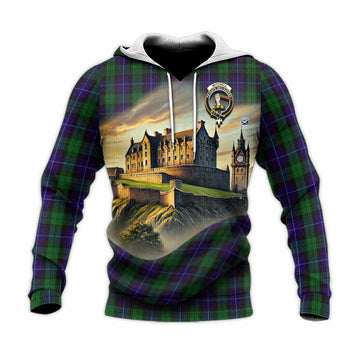 Mitchell Tartan Family Crest Knitted Hoodie with Scottish Ancient Castle Style Unisex Knitted Pullover Hoodie - Tartan Vibes Clothing