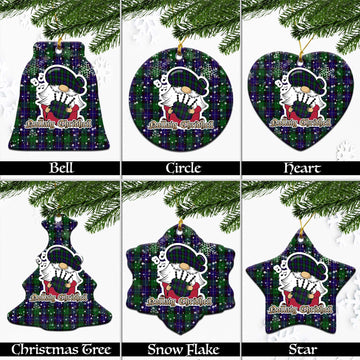 Mitchell Tartan Christmas Ceramic Ornaments with Scottish Gnome Playing Bagpipes