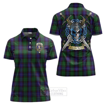 Mitchell Tartan Women's Polo Shirt with Family Crest Celtic Skull Style Women - Tartan Vibes Clothing