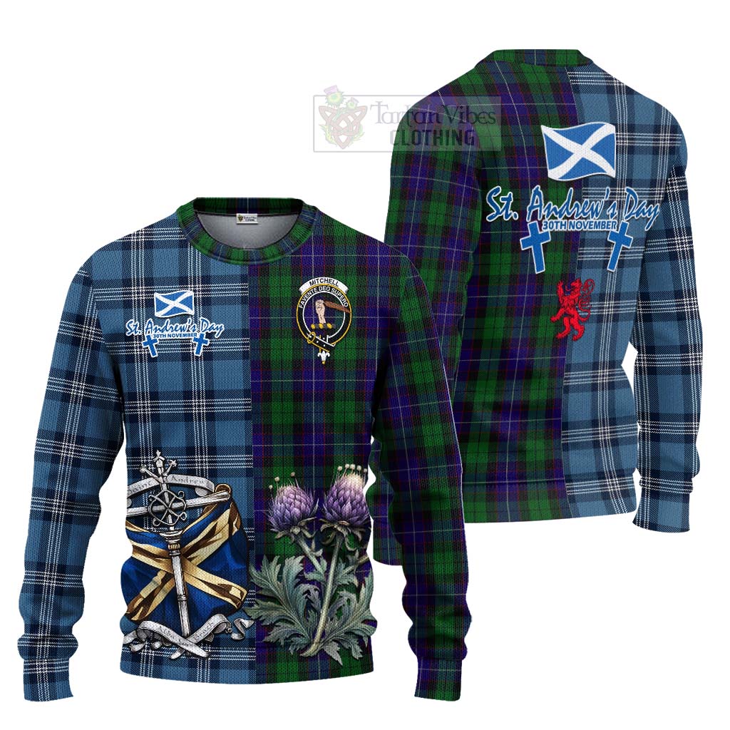 Mitchell Tartan Knitted Sweater Happy St. Andrew's Day Half Tartan Style Unisex - Tartan Vibes Clothing