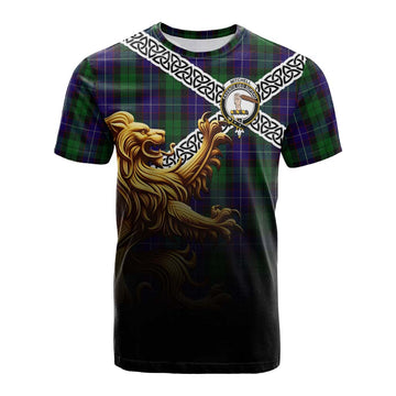 Mitchell Crest Tartan Cotton T-shirt with Golden Lion Emblem Celtic Style Kid's Shirt - Tartan Vibes Clothing