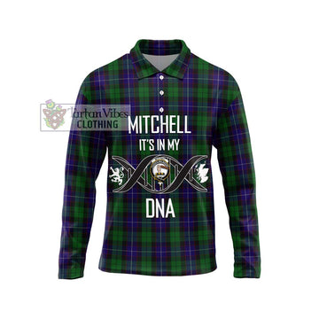 Mitchell Tartan Long Sleeve Polo Shirt with Family Crest DNA In Me Style Unisex - Tartan Vibes Clothing