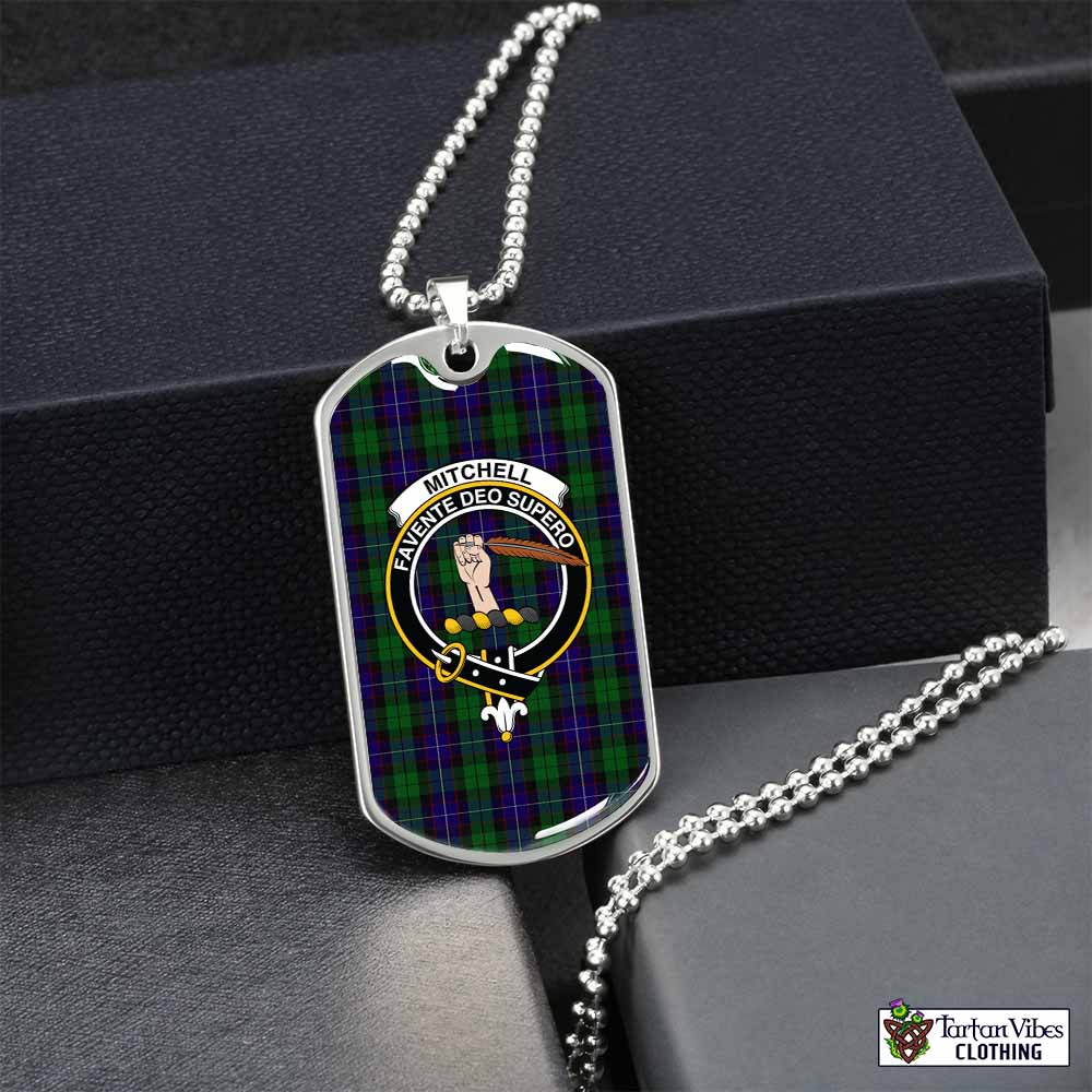 Mitchell Tartan Dog Tag Necklace with Family Crest Silver No - Tartan Vibes Clothing