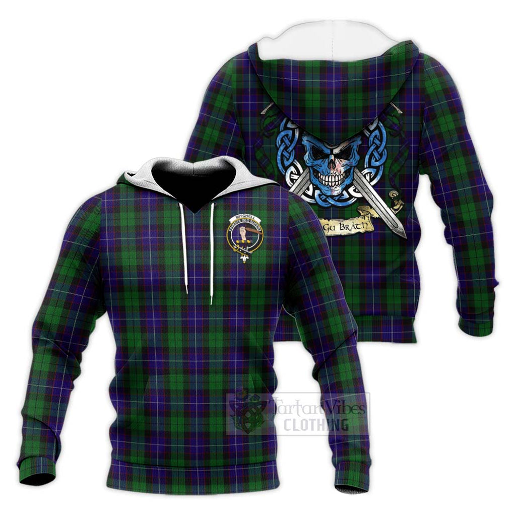 Mitchell Tartan Knitted Hoodie with Family Crest Celtic Skull Style Unisex Knitted Pullover Hoodie - Tartan Vibes Clothing