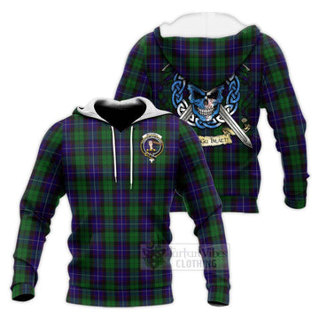 Mitchell Tartan Knitted Hoodie with Family Crest Celtic Skull Style Unisex Knitted Pullover Hoodie - Tartan Vibes Clothing