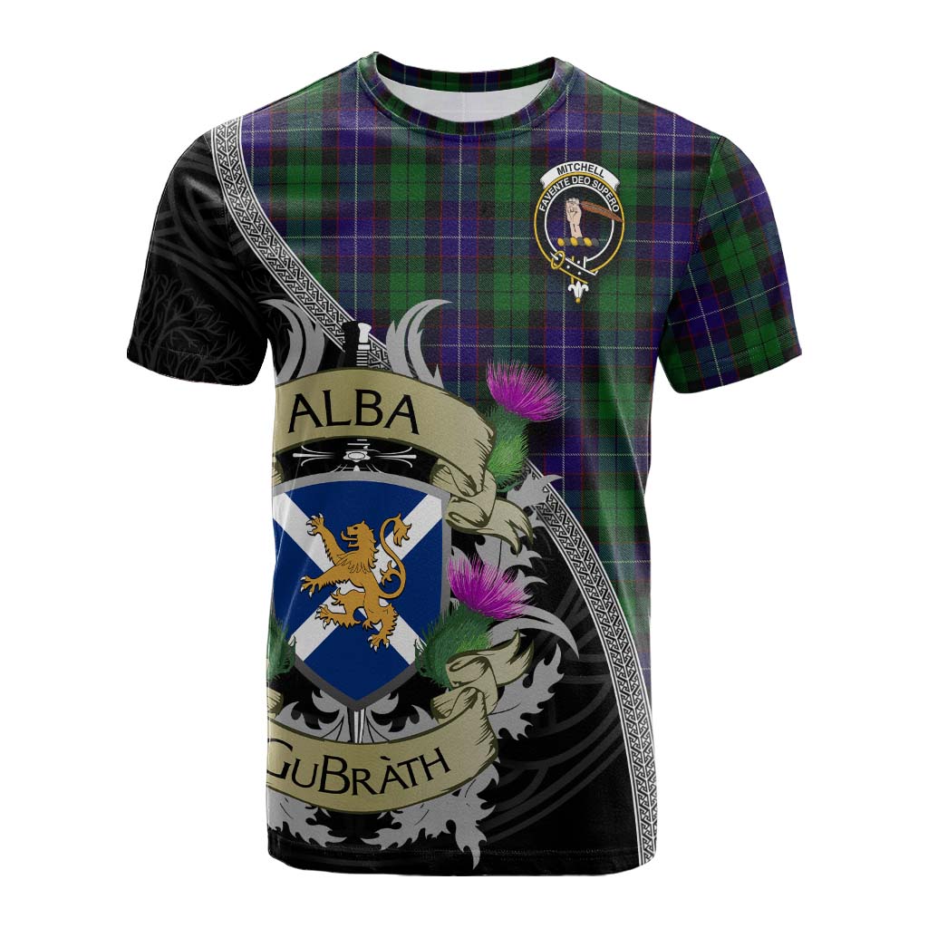 Mitchell Tartan Family Crest Cotton T-shirt Lion Rampant Royal Thistle Shield Celtic Inspired Kid's Shirt - Tartan Vibes Clothing