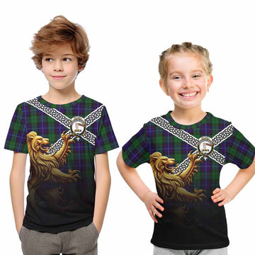 Mitchell Crest Tartan Kid T-Shirt with Golden Lion Emblem Celtic Style Youth XL Size14 - Tartan Vibes Clothing