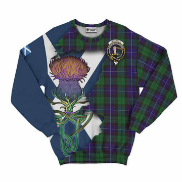 Tartan Vibes Clothing Mitchell Tartan Family Crest Sweatshirt Scottish Thistle Celtic Inspired