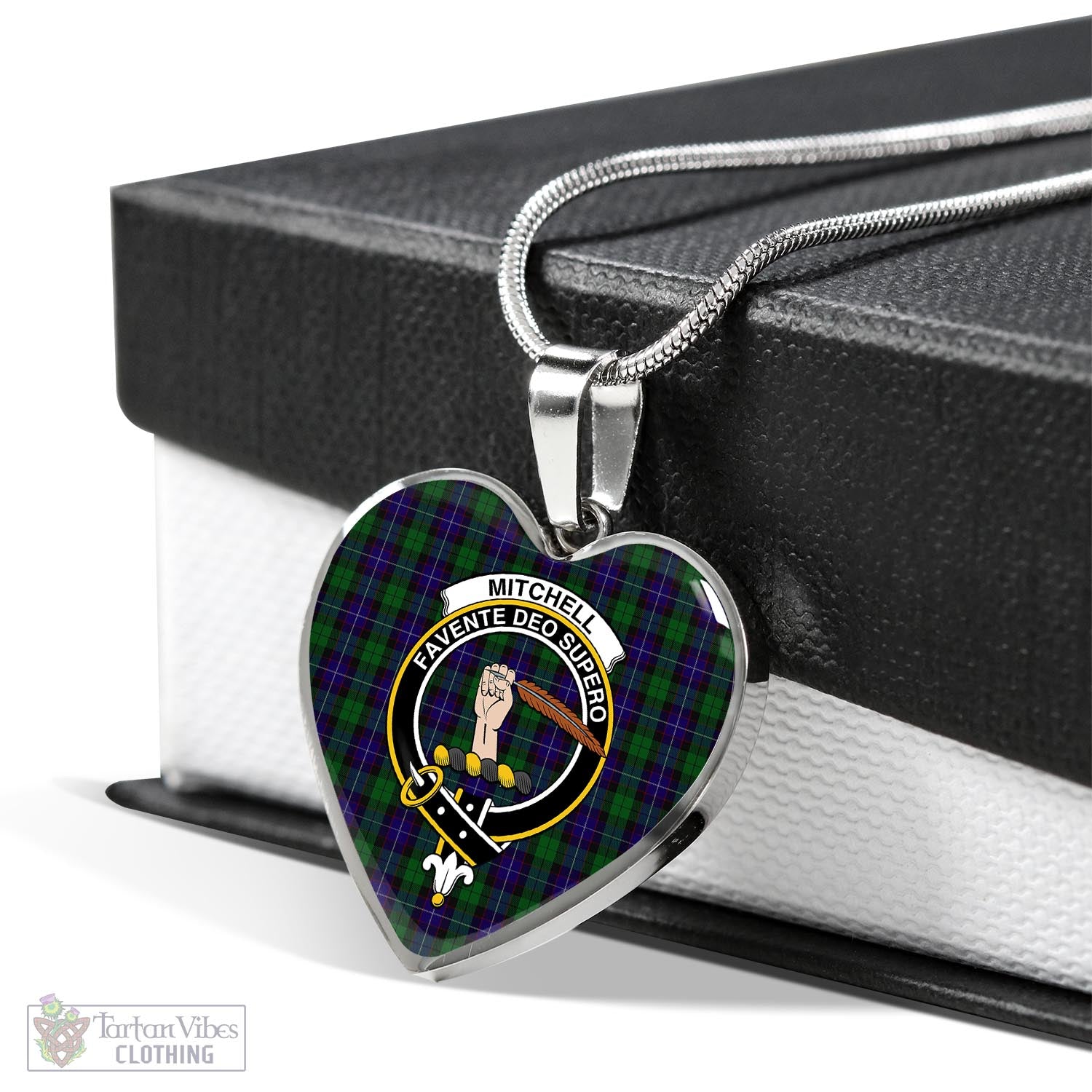 Mitchell Tartan Heart Necklace with Family Crest Luxury Necklace (Silver) No - Tartan Vibes Clothing