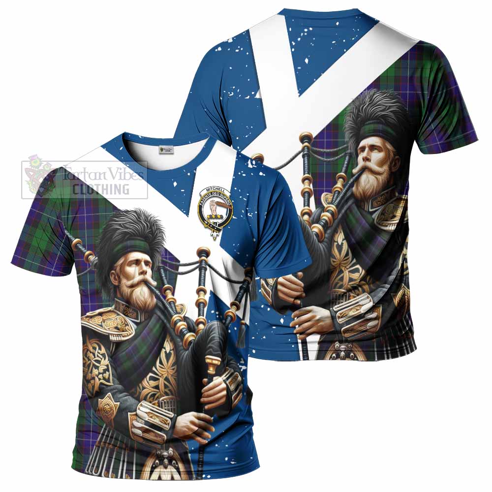 Mitchell Tartan T-Shirt with Family Crest Scottish Bagpiper Vibes Kid's Shirt - Tartan Vibes Clothing