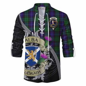 Mitchell Tartan Family Crest Ghillie Kilt Shirt Lion Rampant Royal Thistle Shield Celtic Inspired Men - Tartan Vibes Clothing