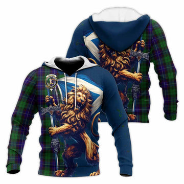 Mitchell Tartan Family Crest Knitted Hoodie with Scottish Majestic Lion Unisex Knitted Pullover Hoodie - Tartan Vibes Clothing