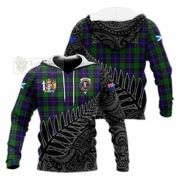 Tartan Vibes Clothing Mitchell Crest Tartan Knitted Hoodie with New Zealand Silver Fern Half Style
