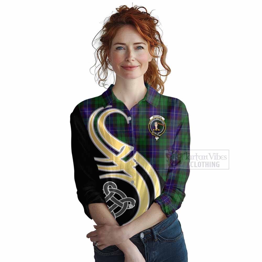 Mitchell Tartan Women's Casual Shirt with Family Crest and Celtic Symbol Style Female - Tartan Vibes Clothing