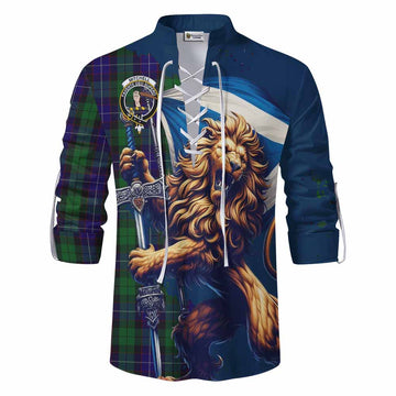 Mitchell Tartan Family Crest Ghillie Kilt Shirt with Scottish Majestic Lion Men - Tartan Vibes Clothing