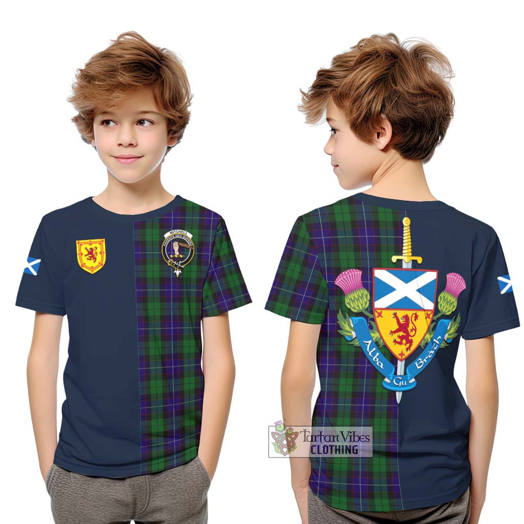 Mitchell Tartan Kid T-Shirt Alba with Scottish Lion Royal Arm Half Style Youth XL Size14 - Tartan Vibes Clothing
