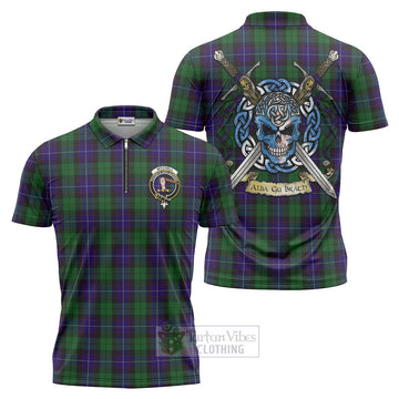 Mitchell Tartan Zipper Polo Shirt with Family Crest Celtic Skull Style Unisex - Tartan Vibes Clothing