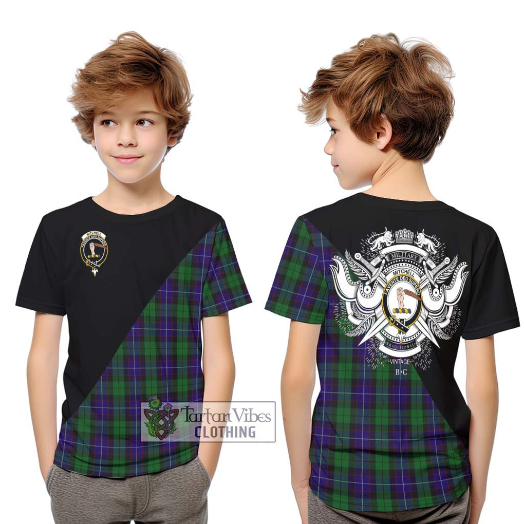 Mitchell Tartan Kid T-Shirt with Family Crest and Military Logo Style Youth XL Size14 - Tartan Vibes Clothing