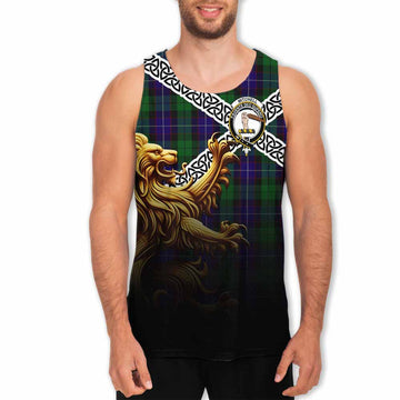 Mitchell Crest Tartan Men's Tank Top with Golden Lion Emblem Celtic Style Men - Tartan Vibes Clothing