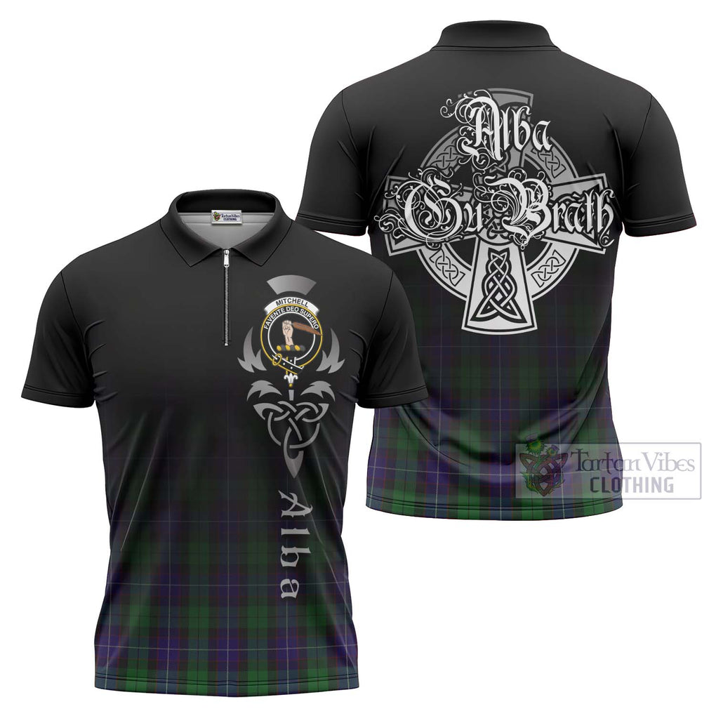 Mitchell Tartan Zipper Polo Shirt Featuring Alba Gu Brath Family Crest Celtic Inspired Unisex - Tartan Vibes Clothing