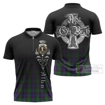 Mitchell Tartan Zipper Polo Shirt Featuring Alba Gu Brath Family Crest Celtic Inspired Unisex - Tartan Vibes Clothing