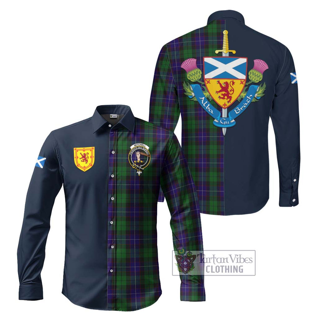Mitchell Tartan Long Sleeve Button Shirt Alba with Scottish Lion Royal Arm Half Style Men's Shirt S - Tartan Vibes Clothing