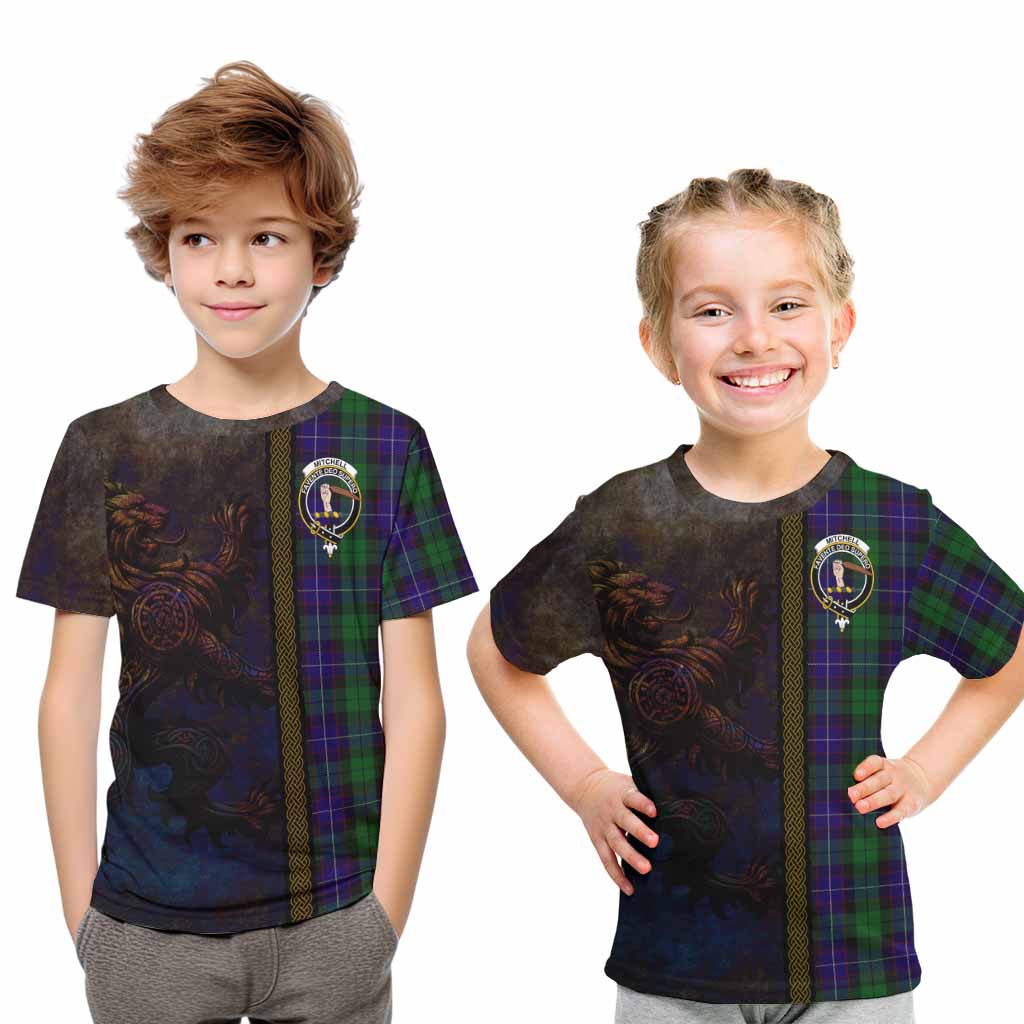 Mitchell Tartan Family Crest Kid T-Shirt Alba Gu Brath Be Brave Lion Ancient Style Youth XL Size14 - Tartan Vibes Clothing