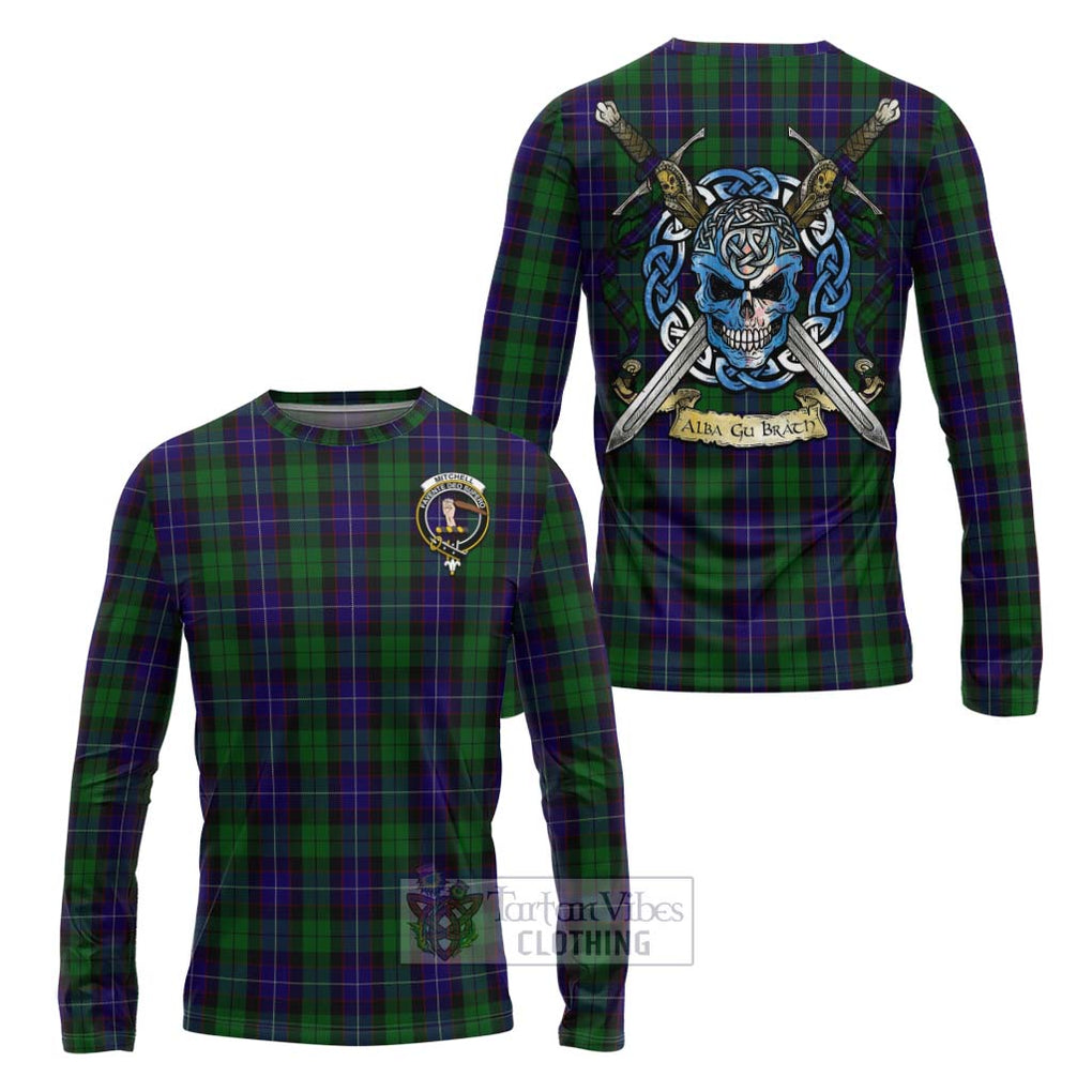 Mitchell Tartan Long Sleeve T-Shirt with Family Crest Celtic Skull Style Unisex - Tartan Vibes Clothing