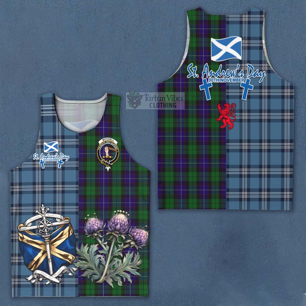 Mitchell Tartan Men's Tank Top Happy St. Andrew's Day Half Tartan Style Men - Tartan Vibes Clothing