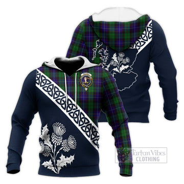 Mitchell Tartan Knitted Hoodie Featuring Thistle and Scotland Map Unisex Knitted Pullover Hoodie - Tartan Vibes Clothing
