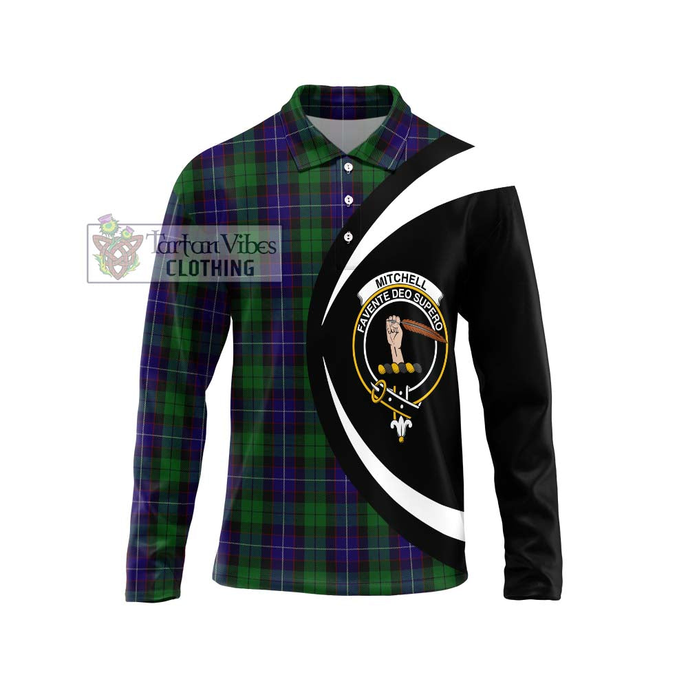 Mitchell Tartan Long Sleeve Polo Shirt with Family Crest Circle Style Unisex - Tartan Vibes Clothing