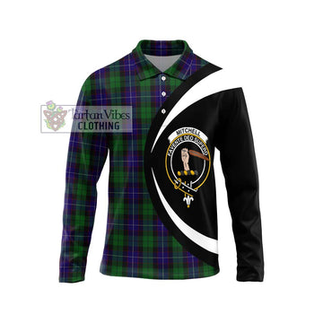Mitchell Tartan Long Sleeve Polo Shirt with Family Crest Circle Style Unisex - Tartan Vibes Clothing