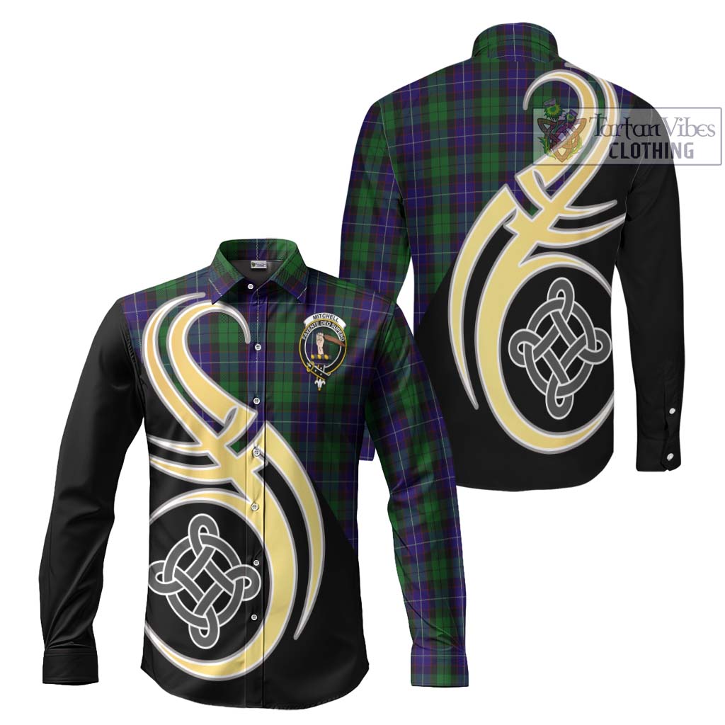 Mitchell Tartan Long Sleeve Button Shirt with Family Crest and Celtic Symbol Style Men's Shirt S - Tartan Vibes Clothing