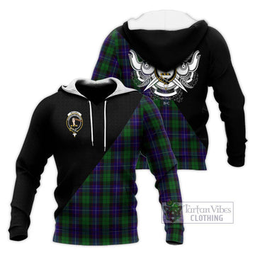 Mitchell Tartan Knitted Hoodie with Family Crest and Military Logo Style Unisex Knitted Pullover Hoodie - Tartan Vibes Clothing