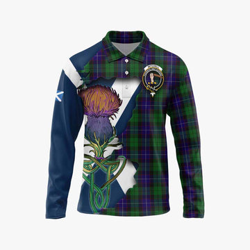 Tartan Vibes Clothing Mitchell Tartan Family Crest Long Sleeve Polo Shirt Scottish Thistle Celtic Inspired