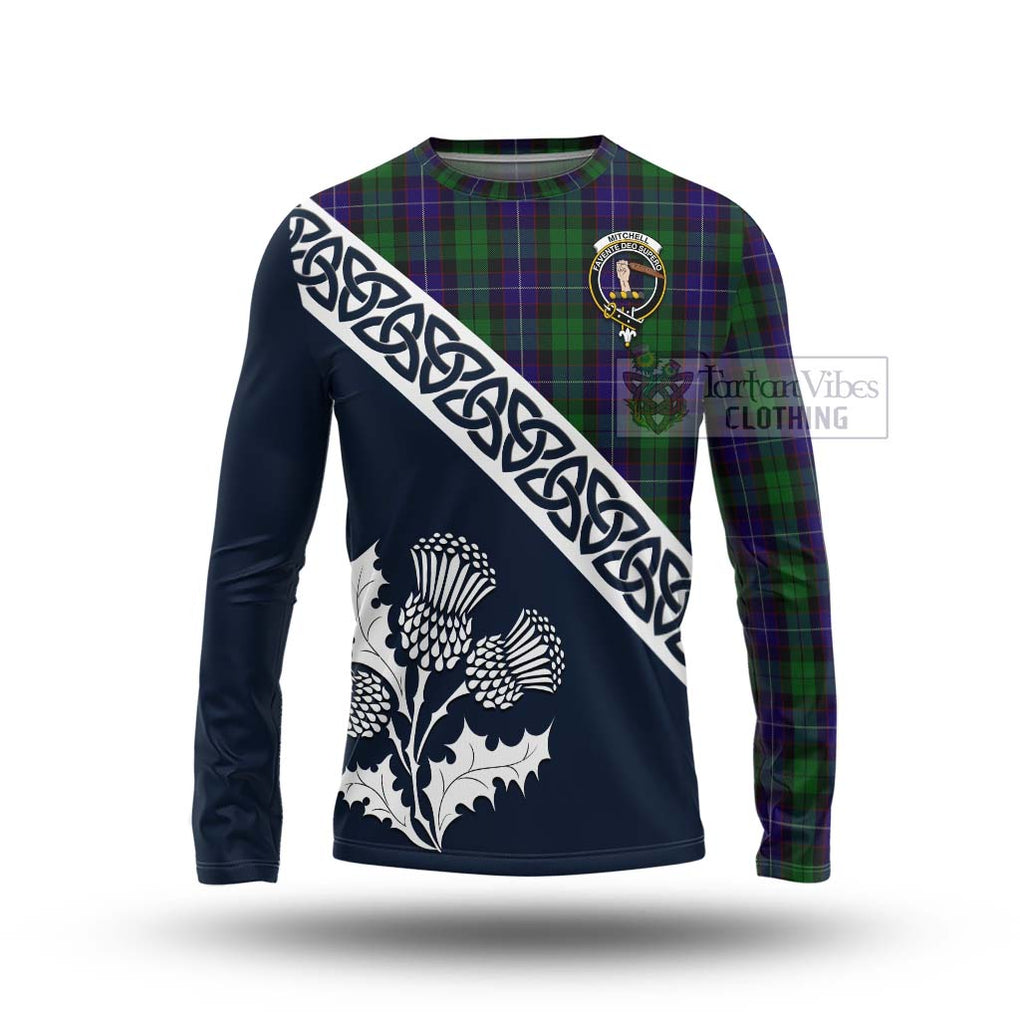 Mitchell Tartan Long Sleeve T-Shirt Featuring Thistle and Scotland Map Unisex - Tartan Vibes Clothing