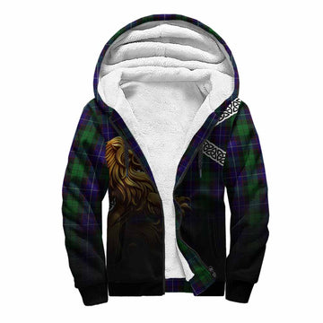 Tartan Vibes Clothing Mitchell Crest Tartan Sherpa Hoodie with Golden Lion Emblem Celtic Style