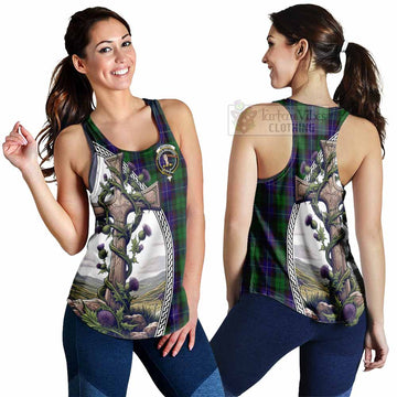 Mitchell Tartan Women's Racerback Tanks with Family Crest and St. Andrew's Cross Accented by Thistle Vines 4XL - Tartan Vibes Clothing