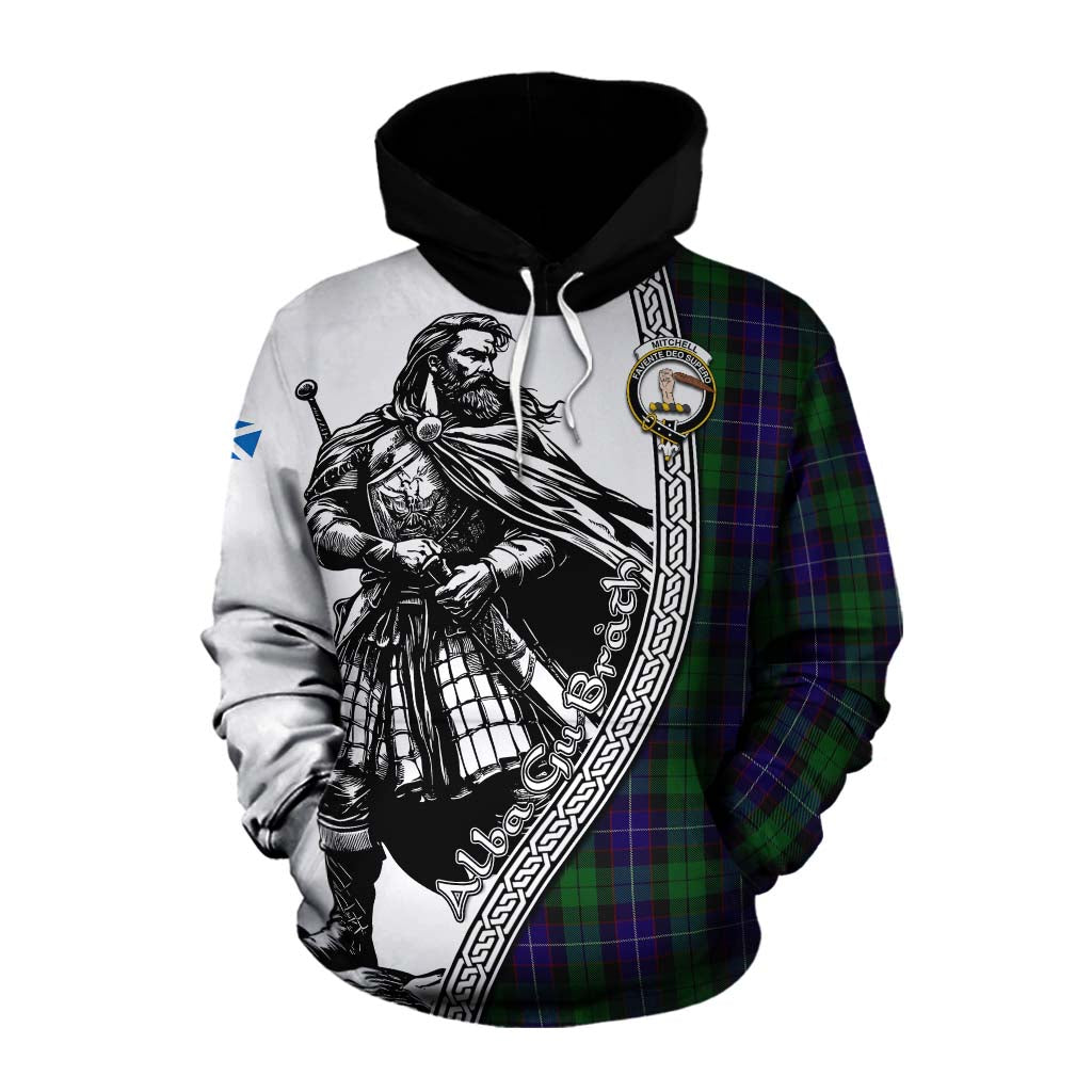 Mitchell Tartan Clan Crest Cotton Hoodie with Highlander Warrior Celtic Style Pullover Hoodie XS - Tartan Vibes Clothing