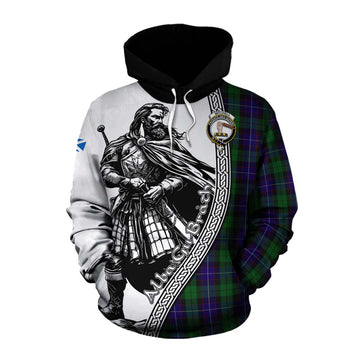 Mitchell Tartan Clan Crest Cotton Hoodie with Highlander Warrior Celtic Style Pullover Hoodie XS - Tartan Vibes Clothing