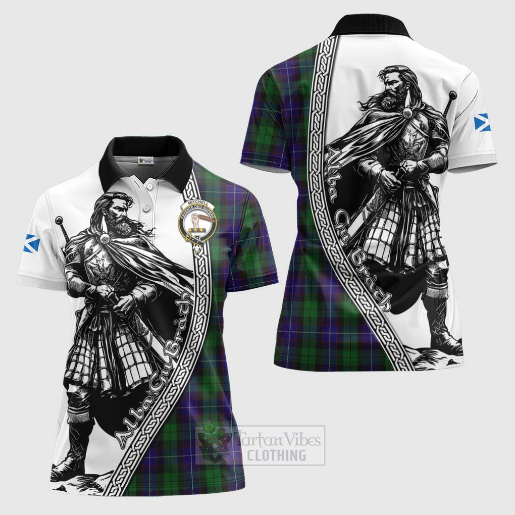 Mitchell Tartan Clan Crest Women's Polo Shirt with Highlander Warrior Celtic Style Women - Tartan Vibes Clothing