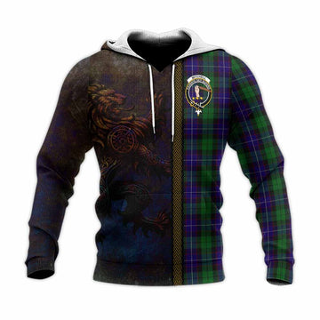 Tartan Vibes Clothing Mitchell Tartan Family Crest Knitted Hoodie Alba Gu Brath Be Brave Lion Ancient Style