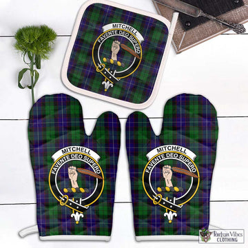 Mitchell Tartan Combo Oven Mitt & Pot-Holder with Family Crest Combo 2 Oven Mitt & 1 Pot-Holder Black - Tartan Vibes Clothing