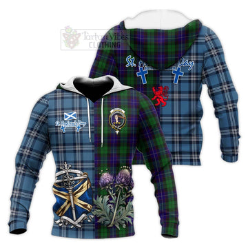 Mitchell Tartan Knitted Hoodie Happy St. Andrew's Day Half Tartan Style Unisex Knitted Pullover Hoodie - Tartan Vibes Clothing